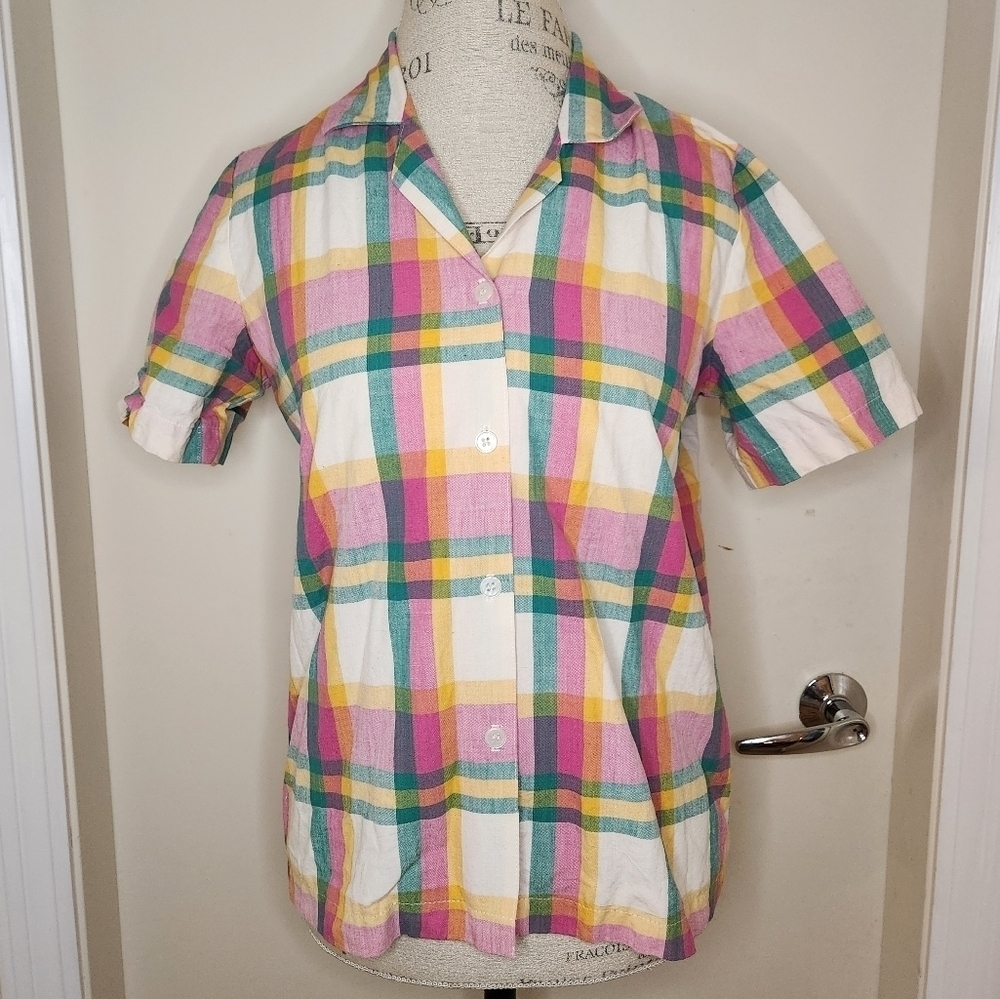 Pastel Plaid Linen Short Sleeve Shirt